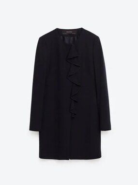 Zara Navy Coat with Frill – Like New, Worn Only a Few Times